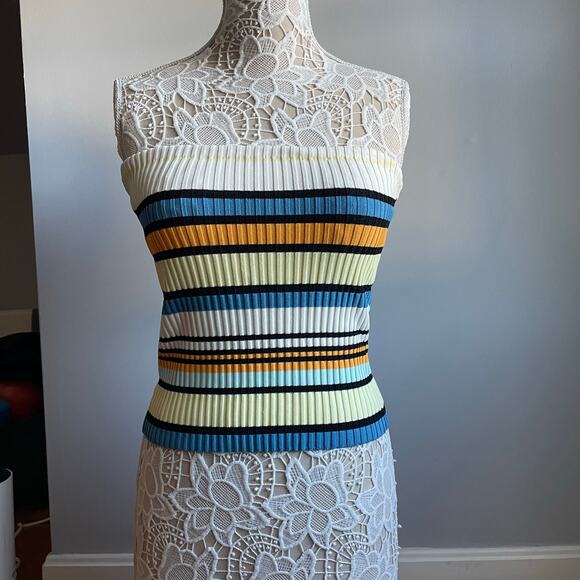 Solid & Striped Ribbed Striped 70s Style Tube Top Orange Blue Yellow sz Large - Picture 1 of 4